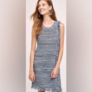 🆕Holding Horses Sz M Anthropologie Sleeveless Fringe Knit Dress Blue White Black